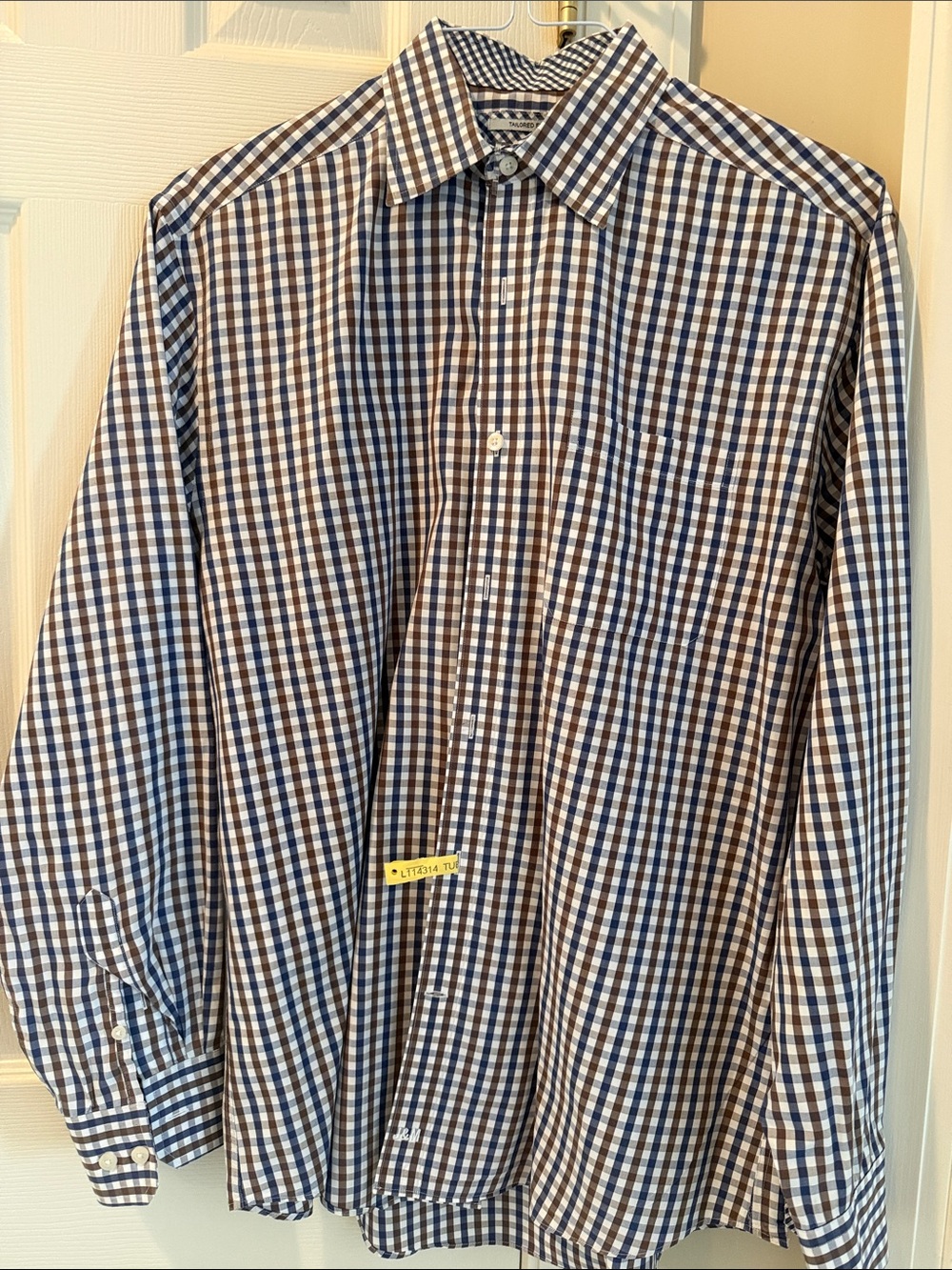 Johnston & Murphy Blue, Brown and White Gingham Dress Shirt